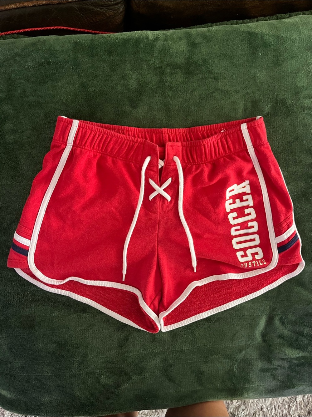 Justice Red Soccer Athletic Shorts with White Trim